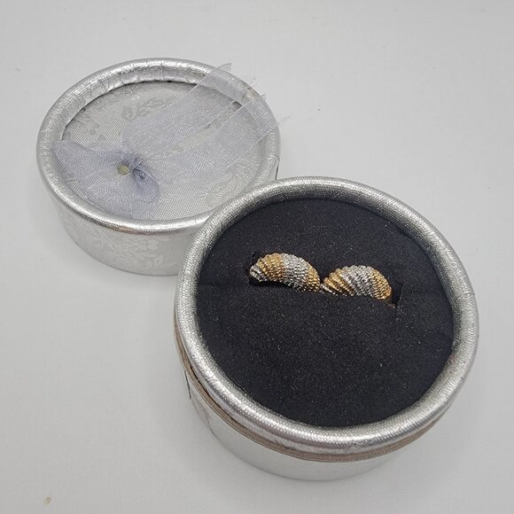 New Two-Tone Gold‎ And Silver Tone Pierced  Hoop Earrings NEW In Box - Picture 1 of 4